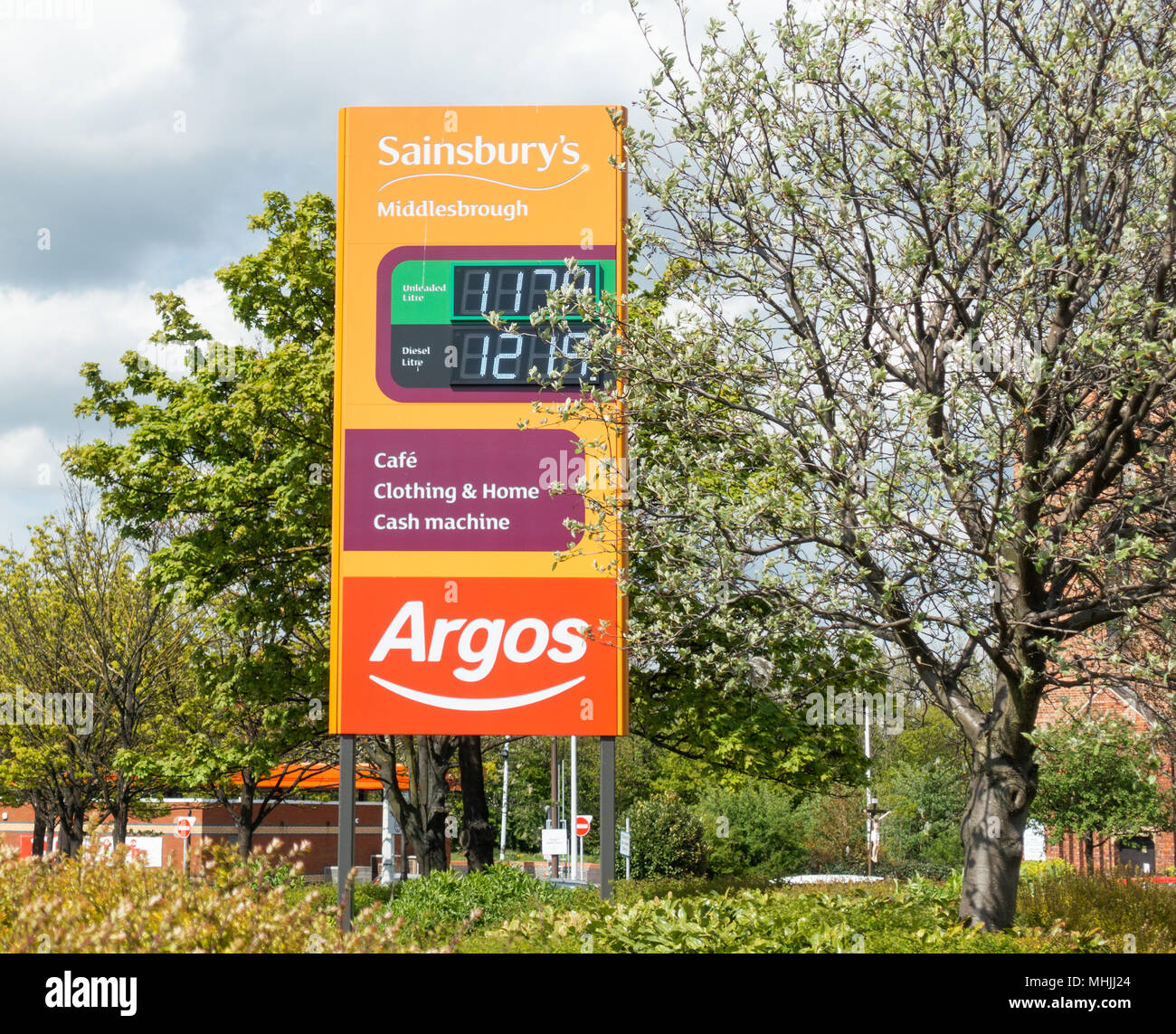 Sainsbury`s/Argos supermaket sign outside store in Middlesbrough